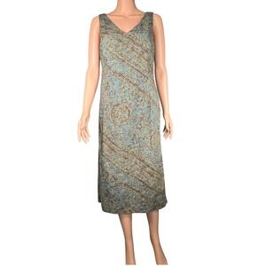 Peruvian Connection Pima Cotton Lycra Batik Medallion Print Midi Dress Blue 10